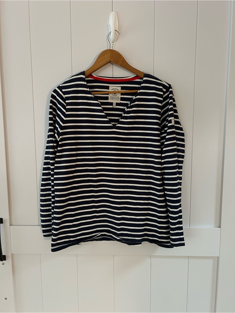 Joules Navy White Striped V-Neck Long Sleeve Top Size 14